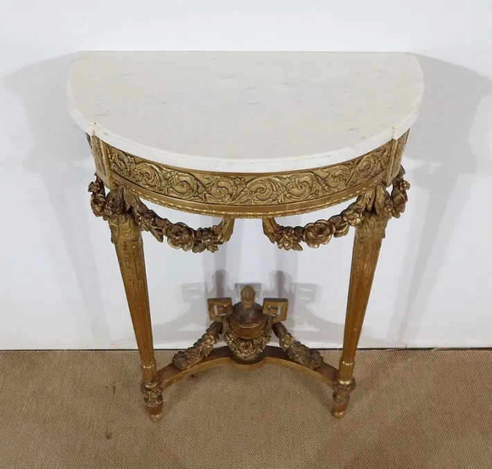Pamono Louis XVI Mid 19th Century Marble and Gilded Wood Half-Moon Support Console Discount