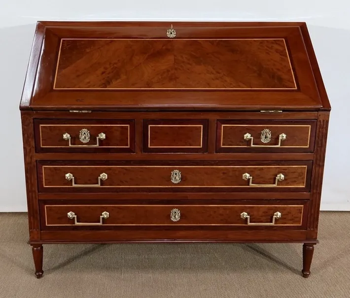 Pamono Louis XVI Scriban Secretary Desk in Mahogany and Precious Woods, 18th Century Best