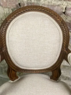 Pamono Louis XVI Style Carved Walnut Armchair with Beige Upholstery Sale