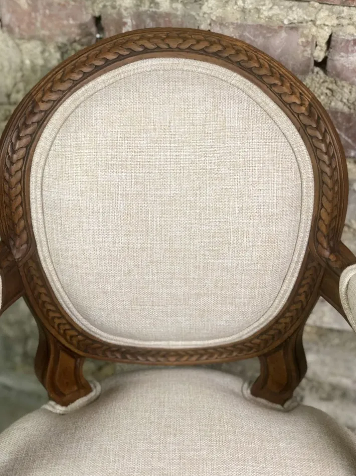 Pamono Louis XVI Style Carved Walnut Armchair with Beige Upholstery Sale