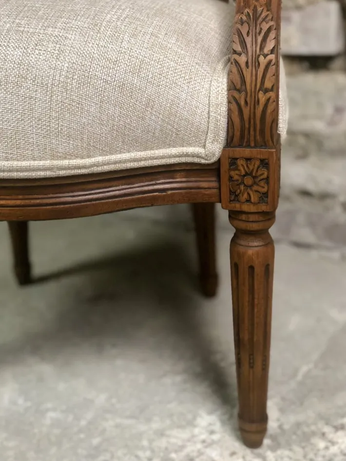 Pamono Louis XVI Style Carved Walnut Armchair with Beige Upholstery Sale