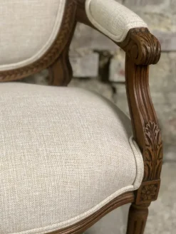 Pamono Louis XVI Style Carved Walnut Armchair with Beige Upholstery Sale