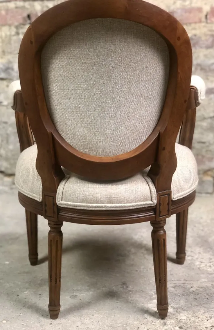 Pamono Louis XVI Style Carved Walnut Armchair with Beige Upholstery Sale