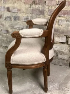 Pamono Louis XVI Style Carved Walnut Armchair with Beige Upholstery Sale