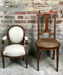 Pamono Louis XVI Style Carved Walnut Armchair with Beige Upholstery Sale