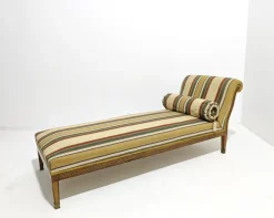 Pamono Louis XVI Style Chaise Longue in Wood and Multicolored Fabric with Brass Accessories, 1890s New