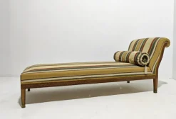 Pamono Louis XVI Style Chaise Longue in Wood and Multicolored Fabric with Brass Accessories, 1890s New