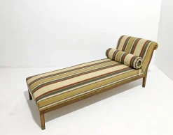 Pamono Louis XVI Style Chaise Longue in Wood and Multicolored Fabric with Brass Accessories, 1890s New