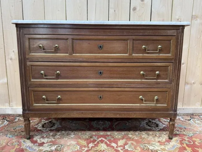 Pamono Louis Xvi Style Chest of Drawers in Mahogany and Brass Trim, White Carrara Marble Online