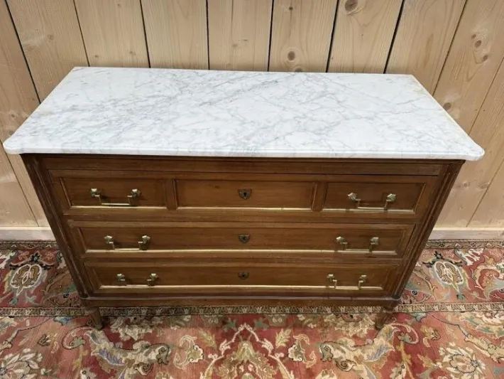Pamono Louis Xvi Style Chest of Drawers in Mahogany and Brass Trim, White Carrara Marble Online