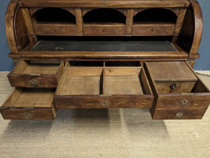 Pamono Louis XVI Style Cylinder Secretary in Flame Mahogany New