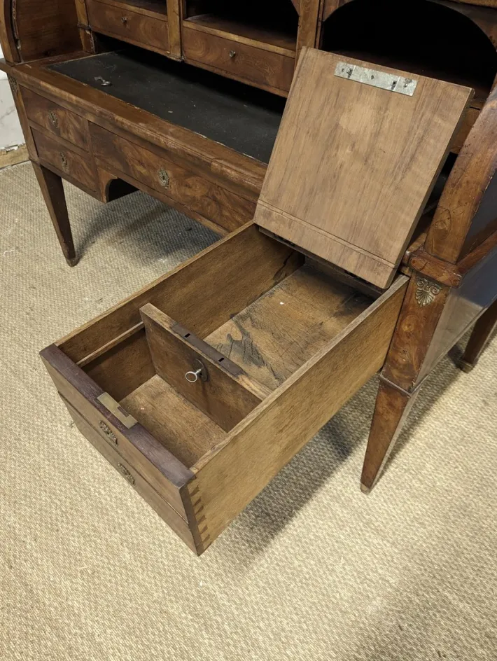Pamono Louis XVI Style Cylinder Secretary in Flame Mahogany New