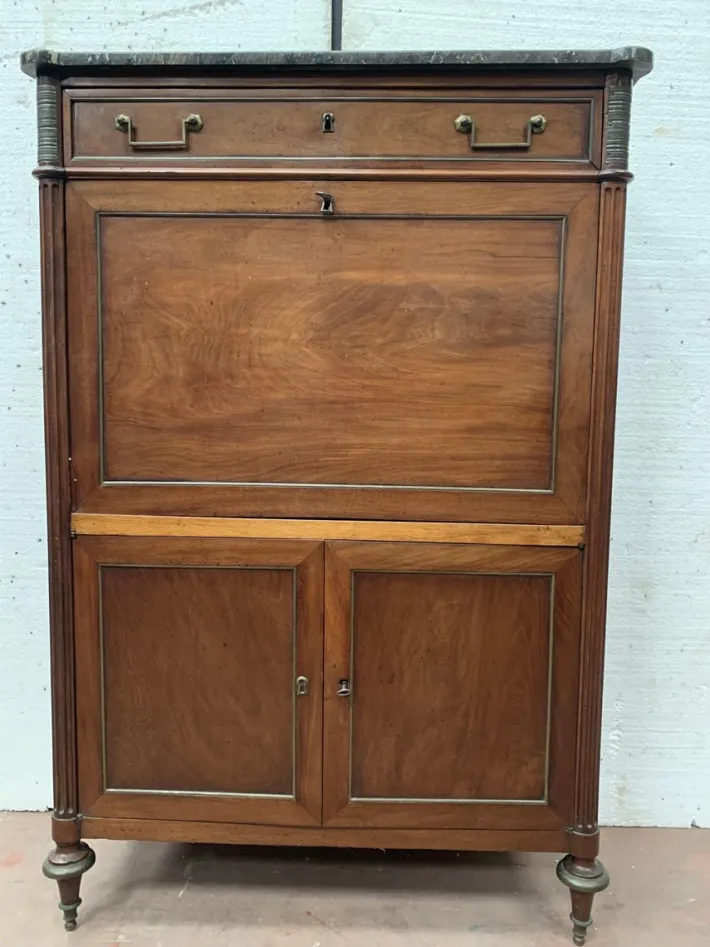 Pamono Louis XVI 19th Century Mahogany Secretary in Grey Veined Marble Top Outlet