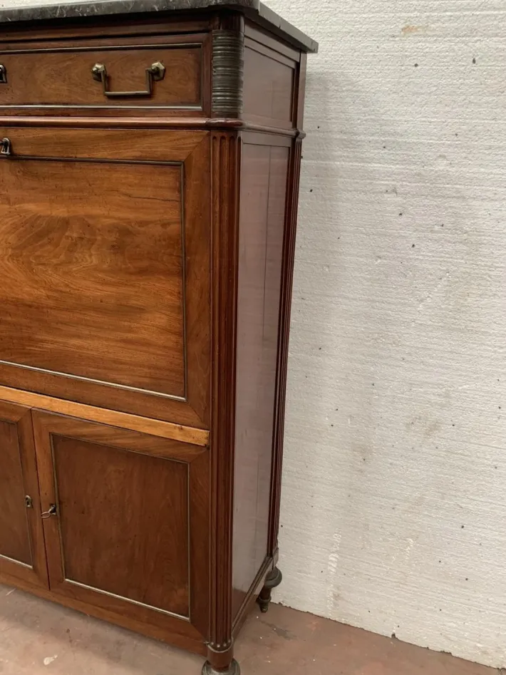 Pamono Louis XVI 19th Century Mahogany Secretary in Grey Veined Marble Top Outlet