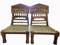 Pamono Low Indian Hand-Carved Chairs with Elephant Backrests, 1950s, Set of 2 Online
