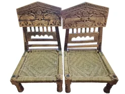 Pamono Low Indian Hand-Carved Chairs with Elephant Backrests, 1950s, Set of 2 Online