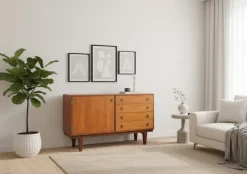 Pamono Low Teak Sideboard with Brass Handles by Peter Løvig Nielsen, 1960s