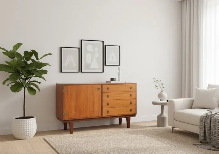 Pamono Low Teak Sideboard with Brass Handles by Peter Løvig Nielsen, 1960s