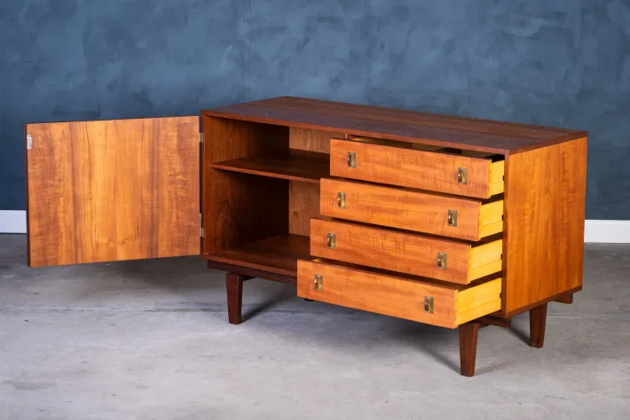 Pamono Low Teak Sideboard with Brass Handles by Peter Løvig Nielsen, 1960s