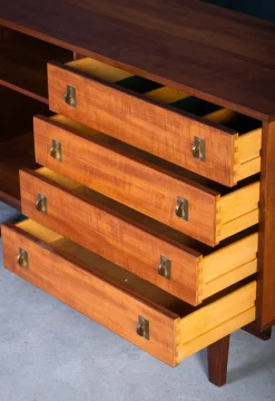 Pamono Low Teak Sideboard with Brass Handles by Peter Løvig Nielsen, 1960s
