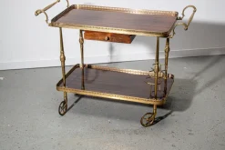 Pamono Mahogany and Brass Serving Trolley, 1950s New