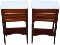 Pamono Mahogany and Marble Bedside Tables, 1925, Set of 2 Discount