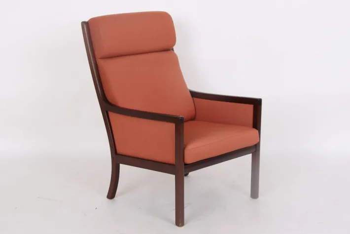 Pamono Mahogany Armchair with High Backrest by Ole Wanscher for Poul Jeppesens Møbelfabrik, Denmark, 1960s Online
