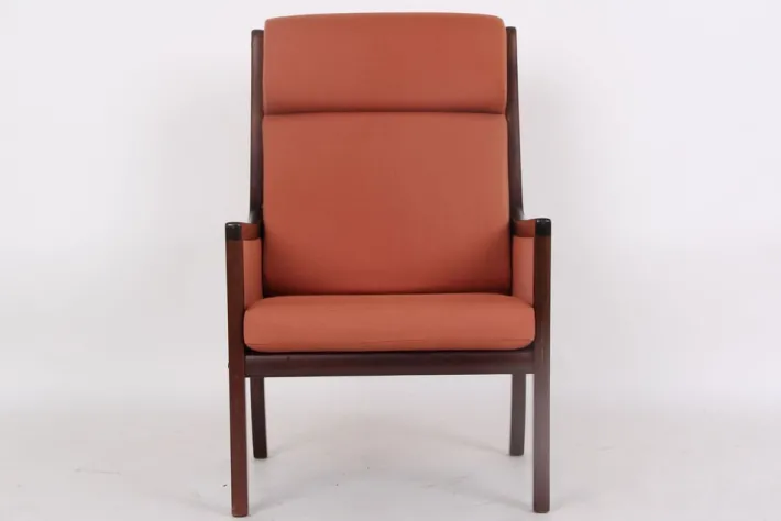 Pamono Mahogany Armchair with High Backrest by Ole Wanscher for Poul Jeppesens Møbelfabrik, Denmark, 1960s Online