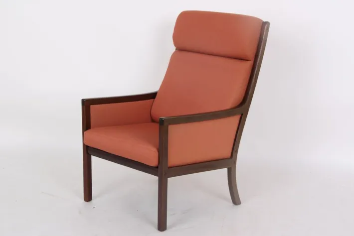 Pamono Mahogany Armchair with High Backrest by Ole Wanscher for Poul Jeppesens Møbelfabrik, Denmark, 1960s Online