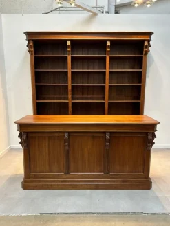 Pamono Mahogany Bookcase with Carved Details