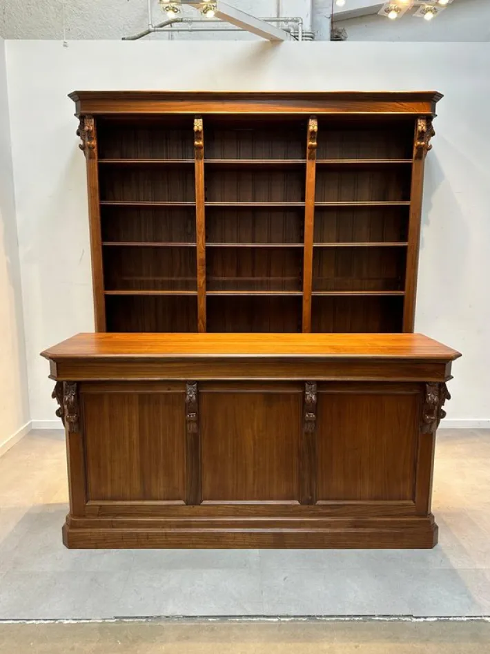 Pamono Mahogany Bookcase with Carved Details