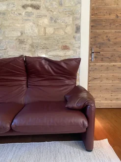 Pamono Maralunga Sofa and Armchairs in Burgundy Leather by Vico Magistretti for Cassina, 2000s, Set of 3 Clearance