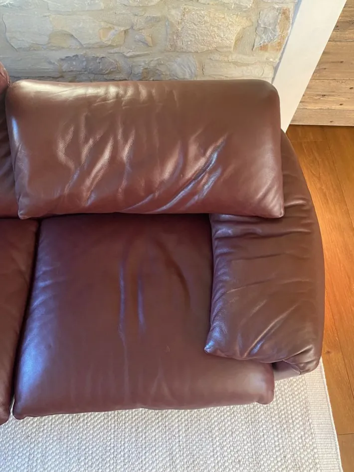 Pamono Maralunga Sofa and Armchairs in Burgundy Leather by Vico Magistretti for Cassina, 2000s, Set of 3 Clearance