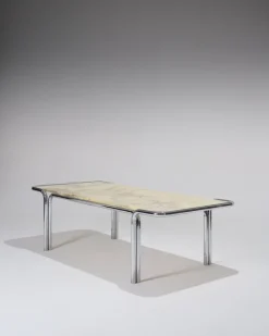 Pamono Marble and Tubular Metal Coffee Table, 1970s Hot