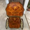 Pamono Marquetry 3-Wheeled Serving Trolley with Trays, 1950s