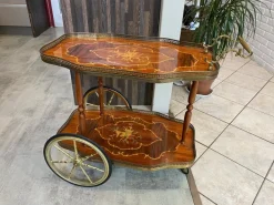 Pamono Marquetry 3-Wheeled Serving Trolley with Trays, 1950s