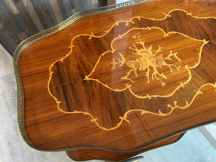 Pamono Marquetry 3-Wheeled Serving Trolley with Trays, 1950s