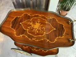 Pamono Marquetry 3-Wheeled Serving Trolley with Trays, 1950s