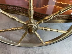 Pamono Marquetry 3-Wheeled Serving Trolley with Trays, 1950s