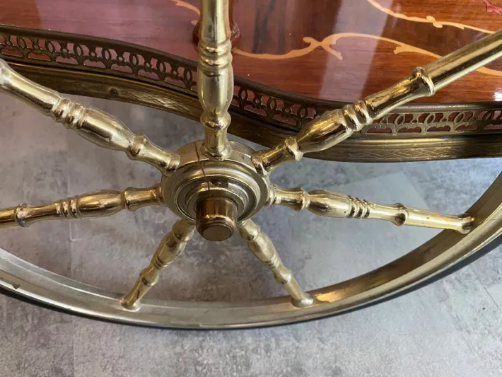 Pamono Marquetry 3-Wheeled Serving Trolley with Trays, 1950s