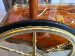 Pamono Marquetry 3-Wheeled Serving Trolley with Trays, 1950s