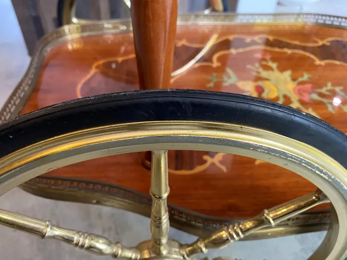 Pamono Marquetry 3-Wheeled Serving Trolley with Trays, 1950s