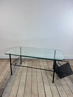 Pamono Metal and Glass Coffee Table by Gérard Guermomprez, 1956 Online