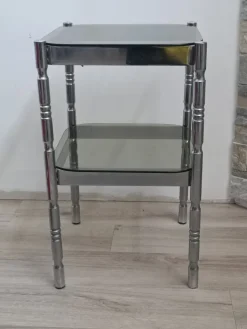 Pamono Metal and Smoked Glass Side Table, 1970s