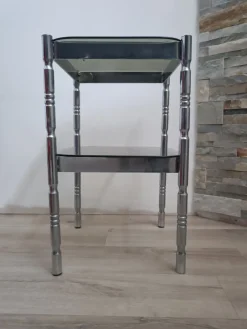 Pamono Metal and Smoked Glass Side Table, 1970s