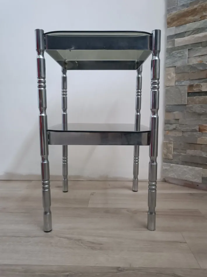 Pamono Metal and Smoked Glass Side Table, 1970s