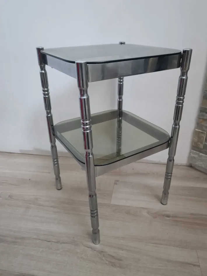 Pamono Metal and Smoked Glass Side Table, 1970s