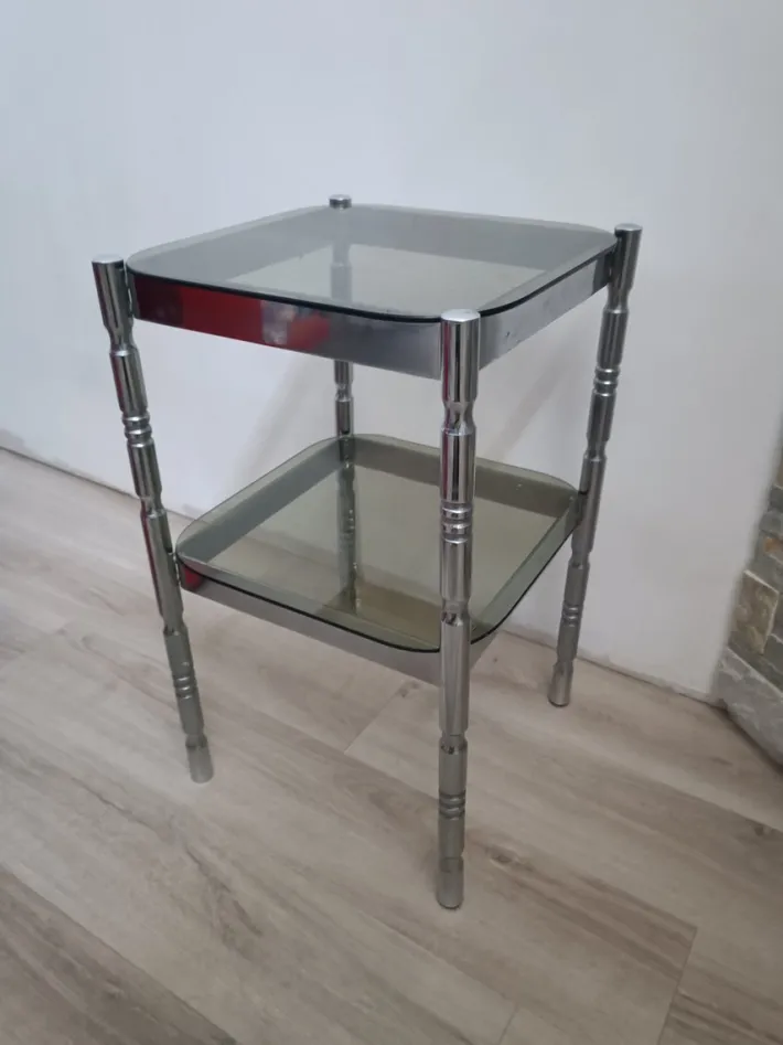 Pamono Metal and Smoked Glass Side Table, 1970s