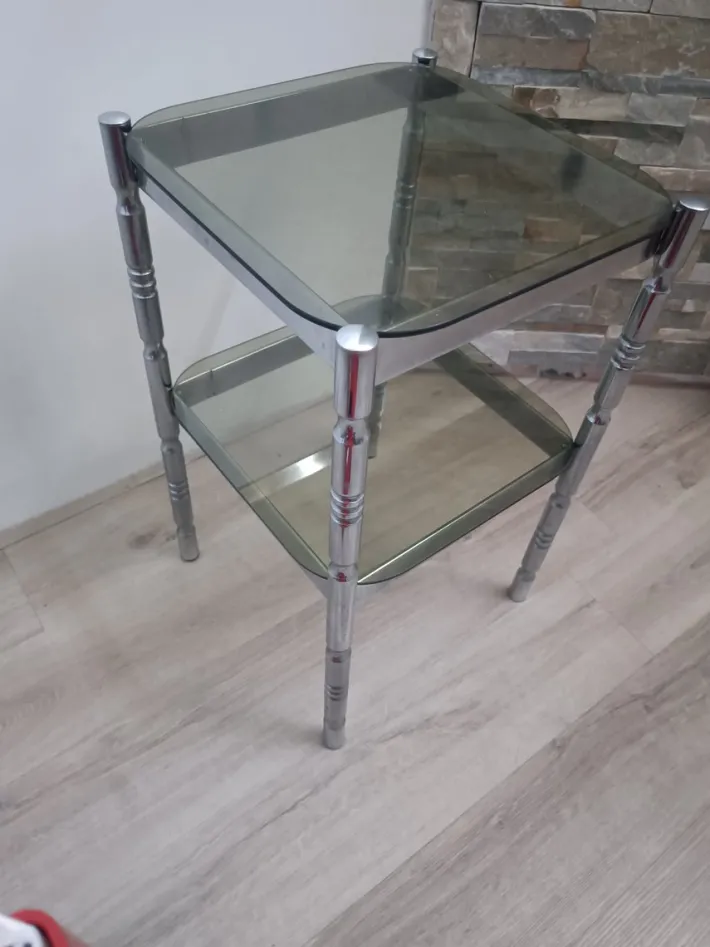 Pamono Metal and Smoked Glass Side Table, 1970s