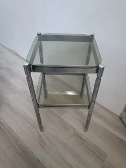 Pamono Metal and Smoked Glass Side Table, 1970s